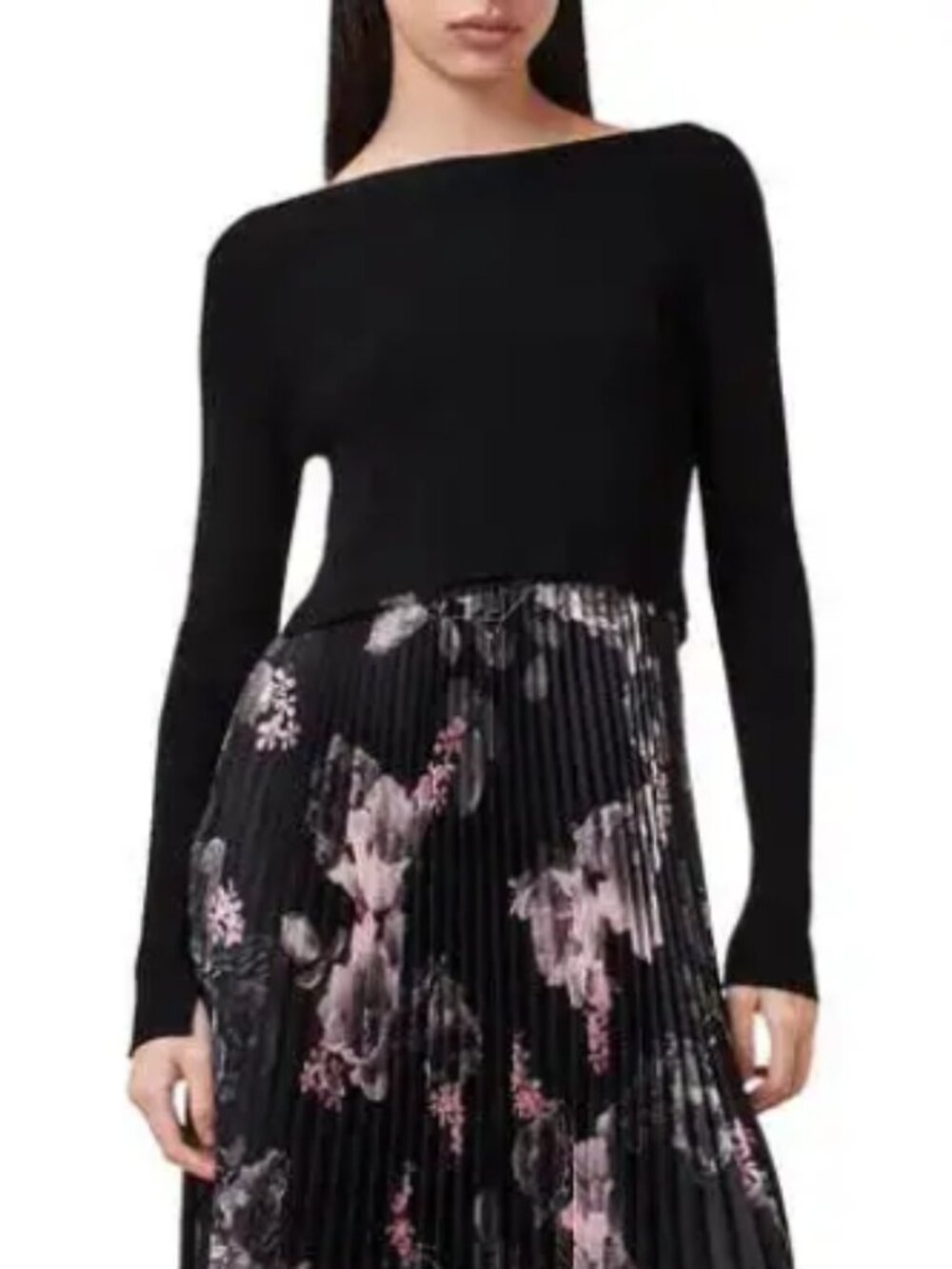 NWT ALL SAINTS Clarity Mono Black Ribbed Cropped Sweater in Size M